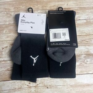 2 pair Nike Jordan Everyday Plus Crew Socks Black White Youth Men 6-8 Women 6-10
